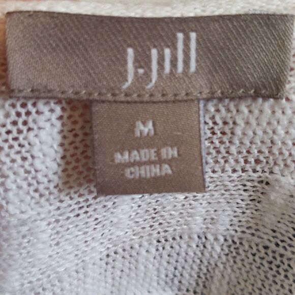 J. Jill white thin knit v-neck sweater, linen & cotton blend, ribbed M - Picture 4 of 9